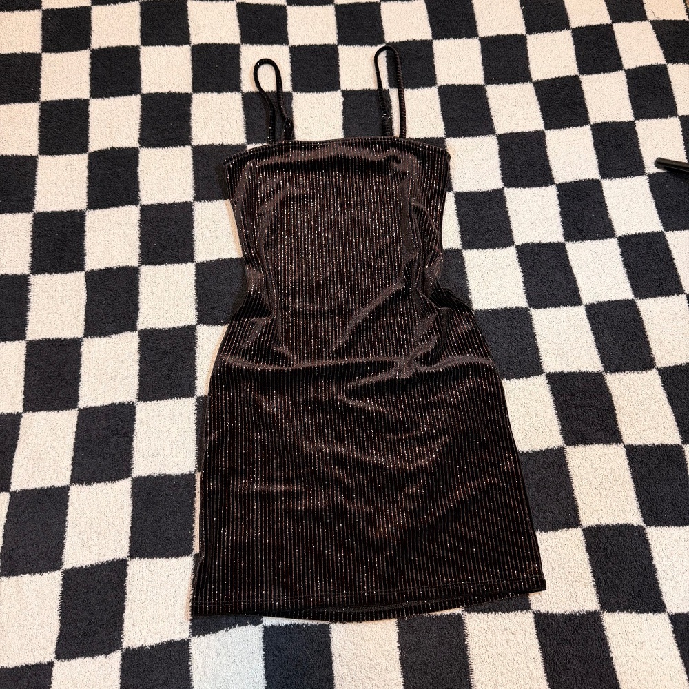forever 21 black velvet pinstripe spaghetti strap mini body con dress size small